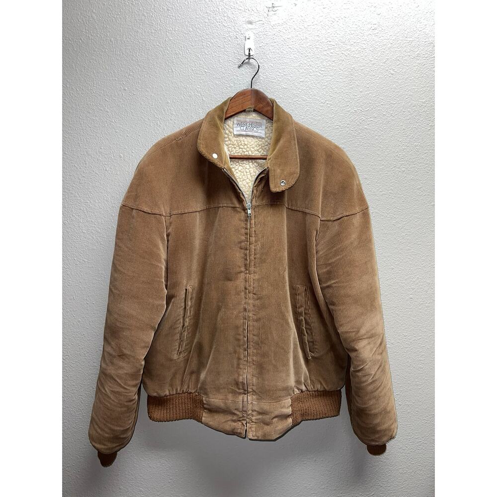Vintage Corduroy Sherpa Jacket Brown Westchester Classics USA Made VTG Lined L